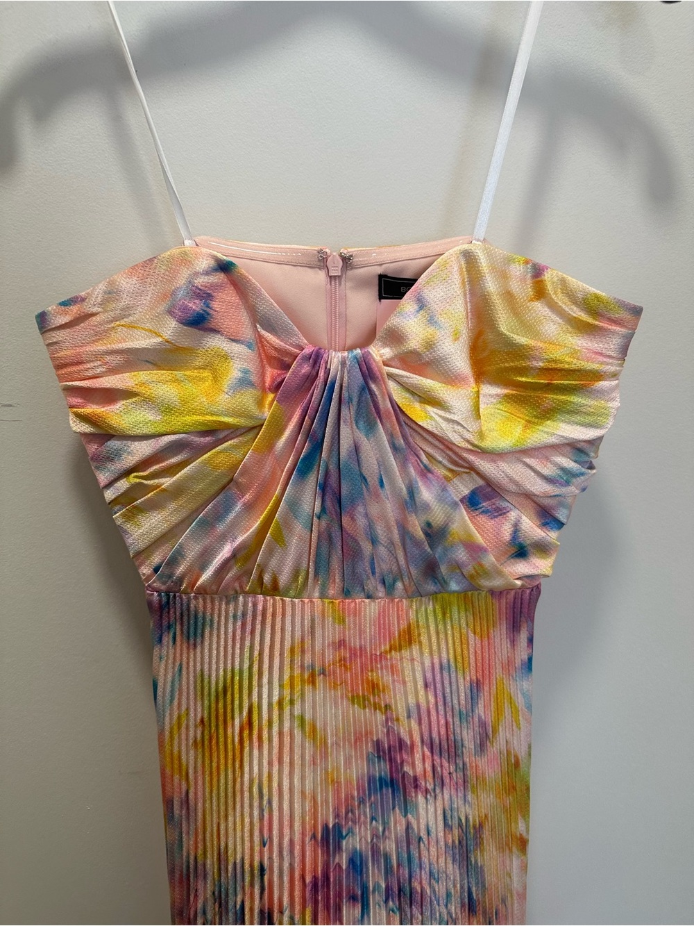 BCBGMaxAzria Strapless Pleated Watercolor Maxi Dress - Pastel Multi - Picture 4 of 8